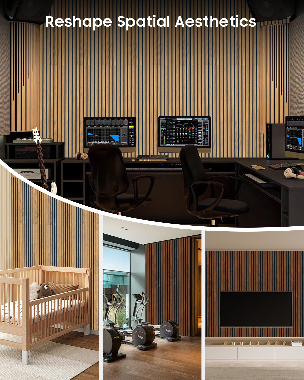 Acoustic Wall Panels, 2Pcs 3D Wood Slat Soundproof Wall Panel for Interior Wall Decor Noise Cancelling, Home, Ceiling and Living Room
